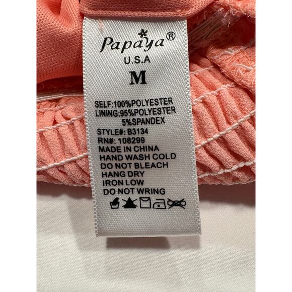 Papaya Criss Cross Cold Shoulder Smocked Blouse Size M Peach Flutter Sleeve - Picture 7 of 7